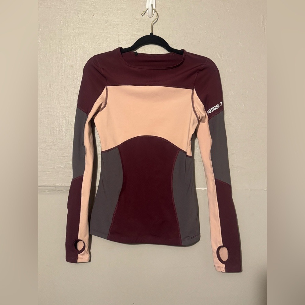 Gymshark Maroon and Pink Long Sleeve Top